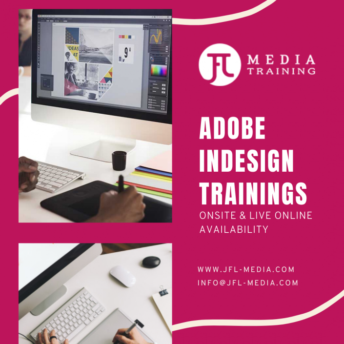 Indesign private and corporate trainings live online classes in Calgary Vancouver Toronto Canada by JFL Media Training